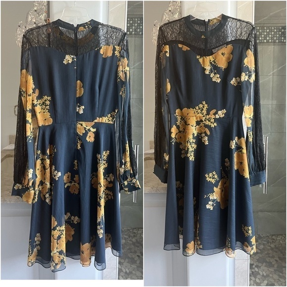 Sachin & Babi Velir Mock-Neck Floral-Print Georgette Dress w/ Lace - Picture 3 of 14